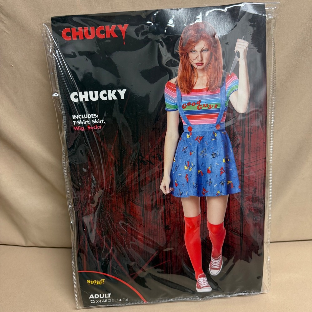 Spirit Halloween Chucky Costume Adult XL 14-16 Shirt Skirt Knife Child's Play
